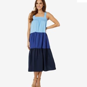 Anthropologie Moon River Sleeveless Multicolored Tiered Dress Blue M